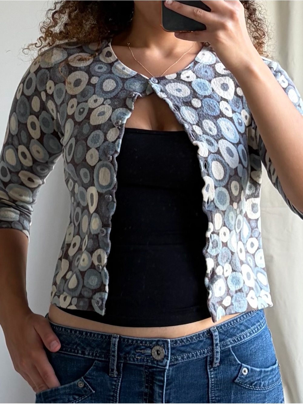 Garnet Hill 100% Merino Wool Y2K Printed Cardigan Size 6